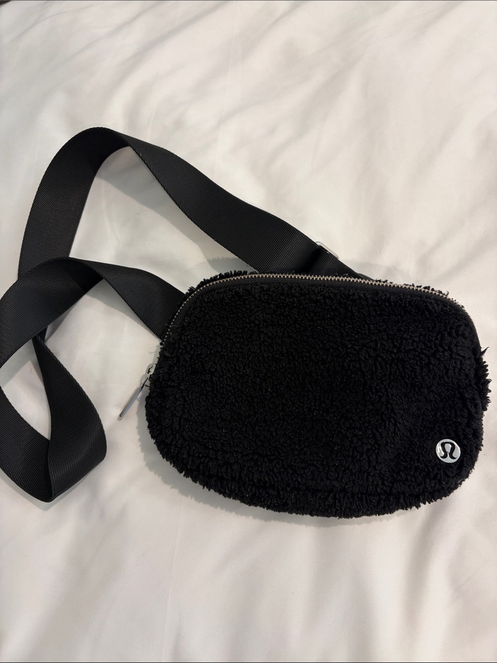 lululemon athletica Black Sherpa Waist Bag with Silver Logo